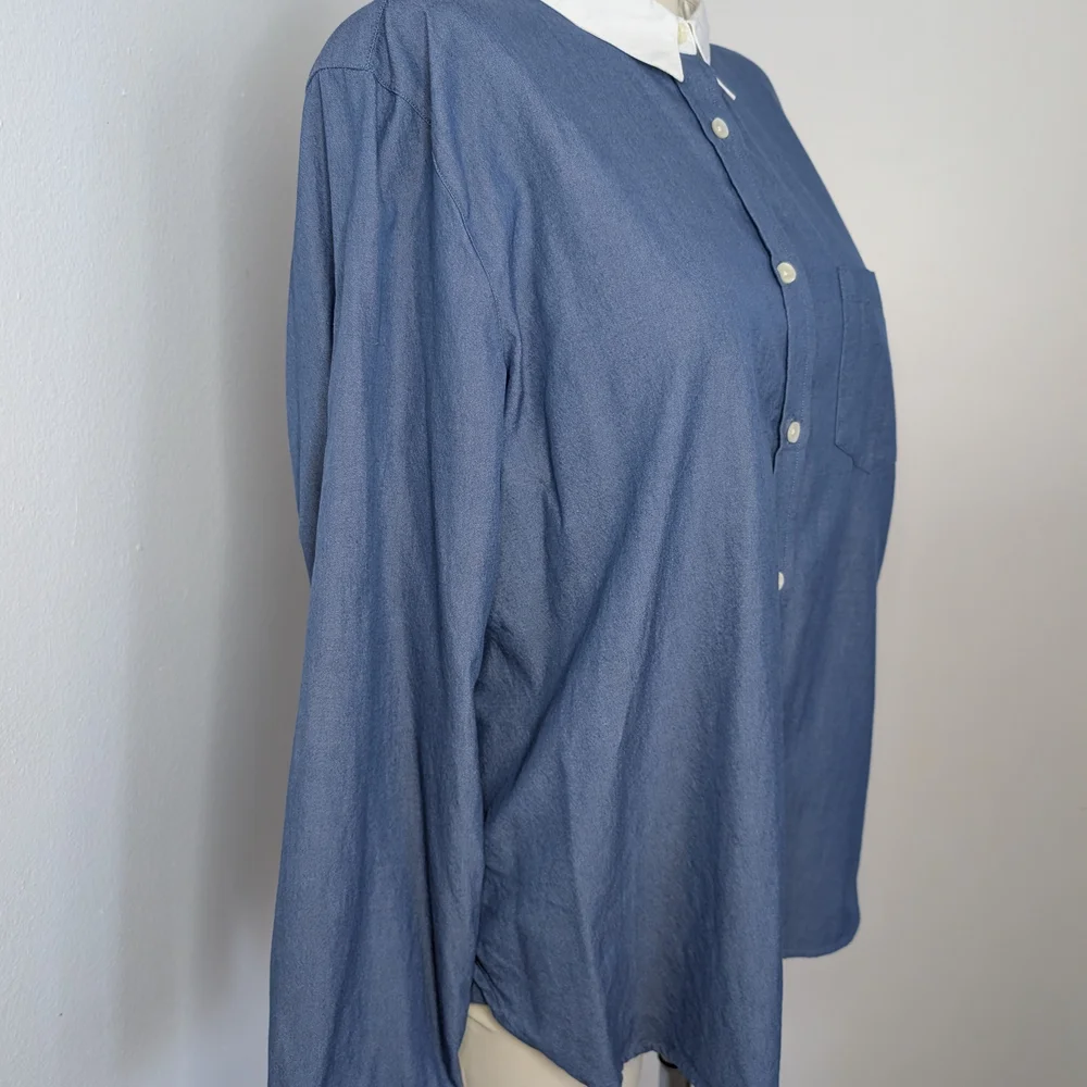 J. Crew Marie Marot Women's Blue Blouse with White Collar - Picture 3 of 10